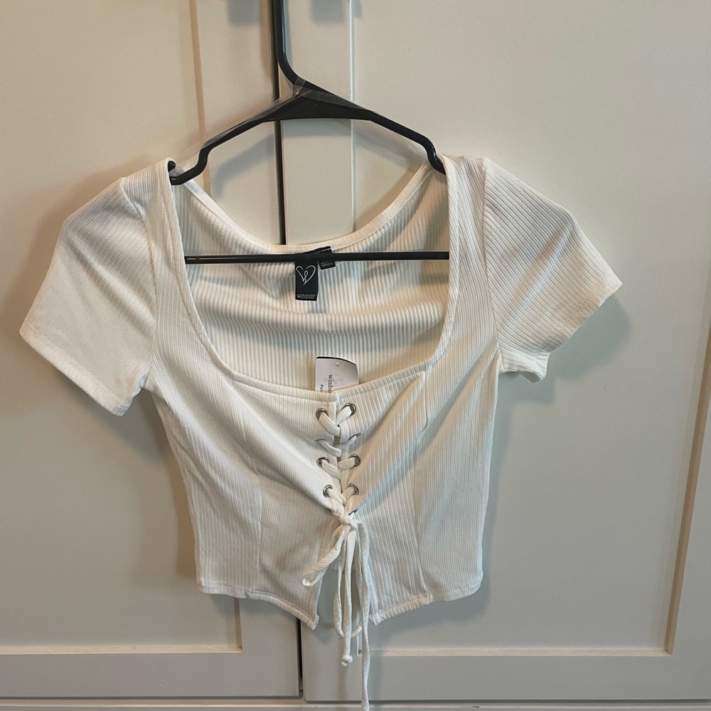 white tie up crop top